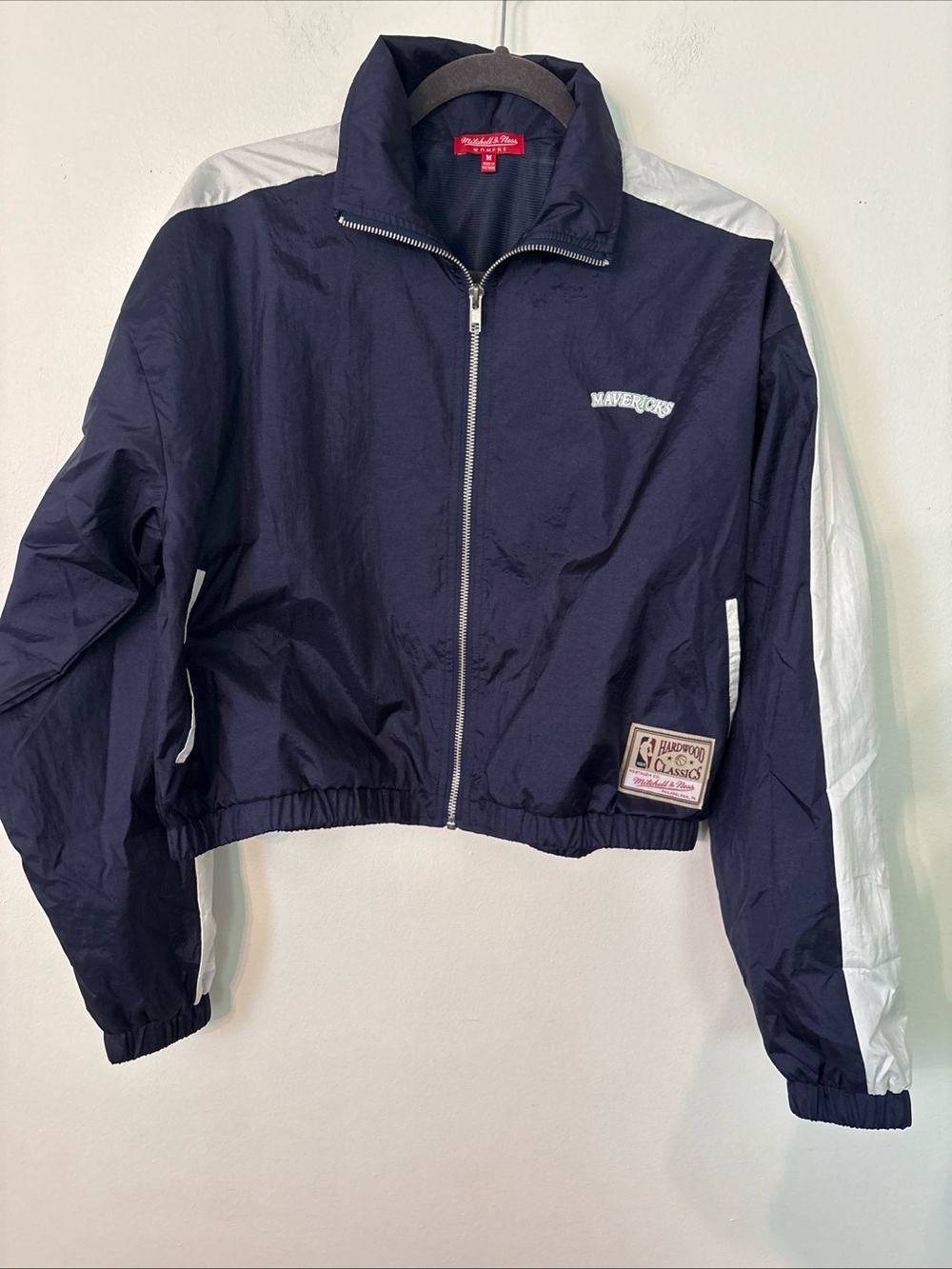 Mitchell & Ness Navy and White Mavericks Cropped Track Jacket